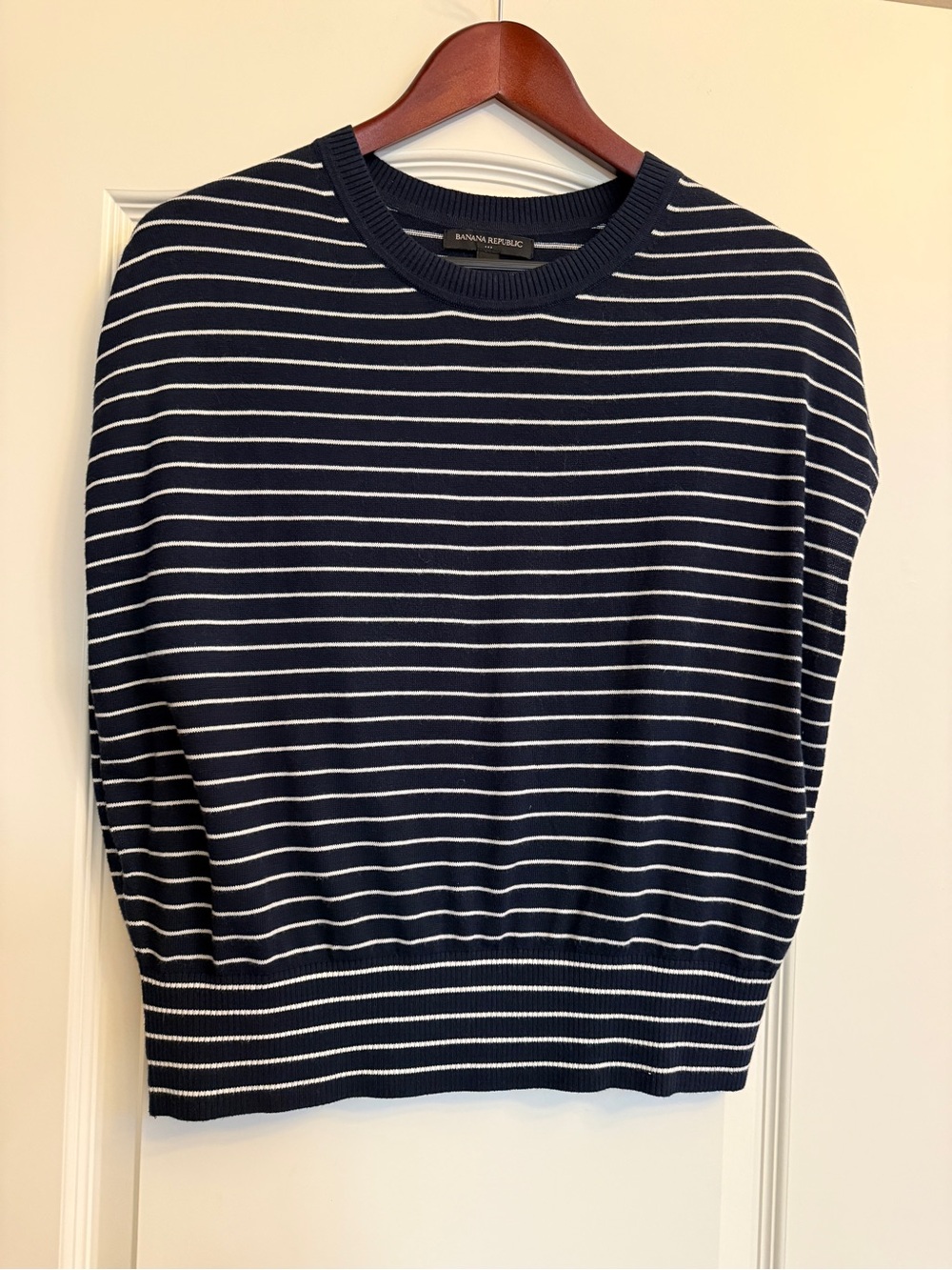 Banana Republic Woman’s Navy and White Striped Crewneck sweater vest